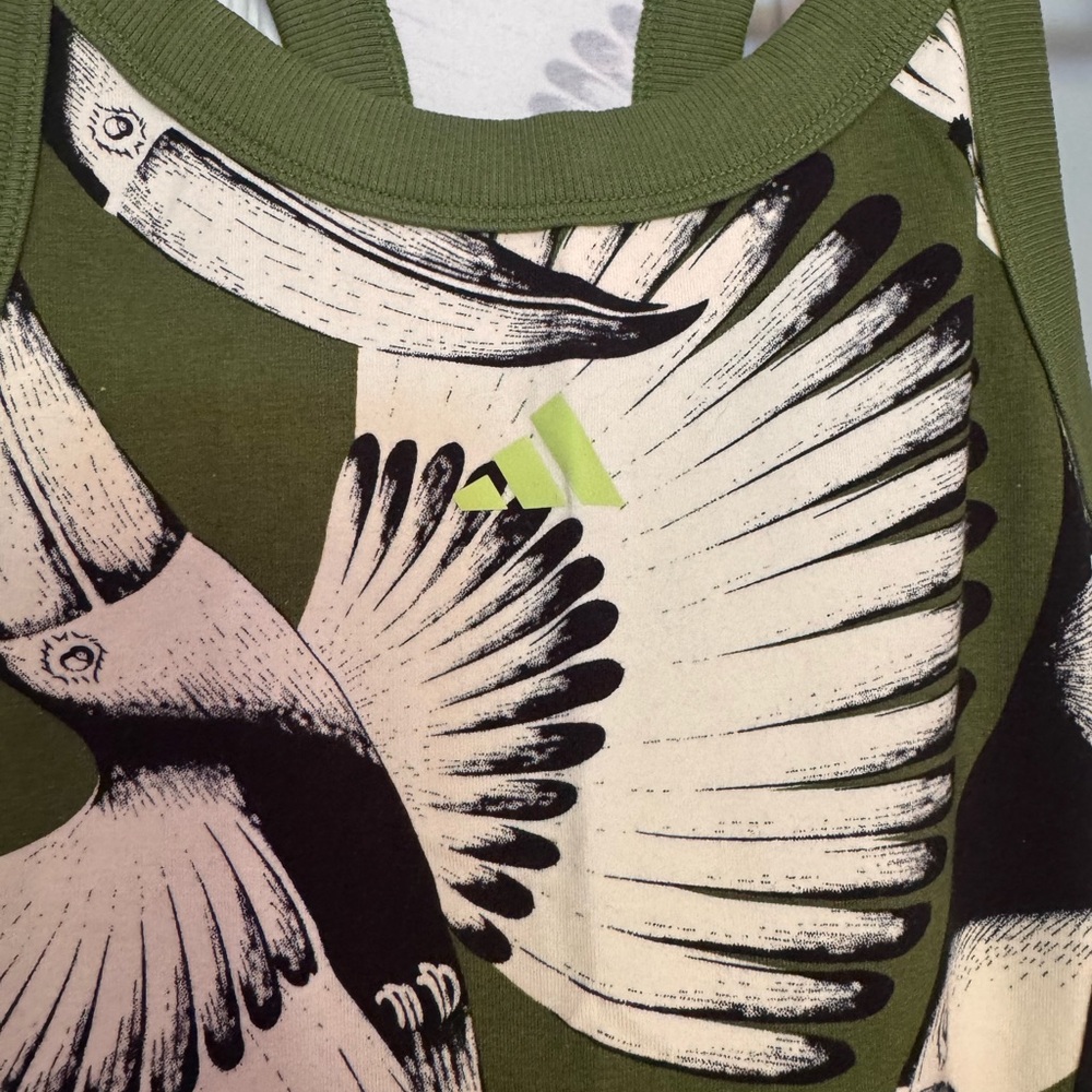NWT Adidas x Farm Rio Jersey Farm Midi Dress in Cream White and Crew Green - Picture 8 of 11